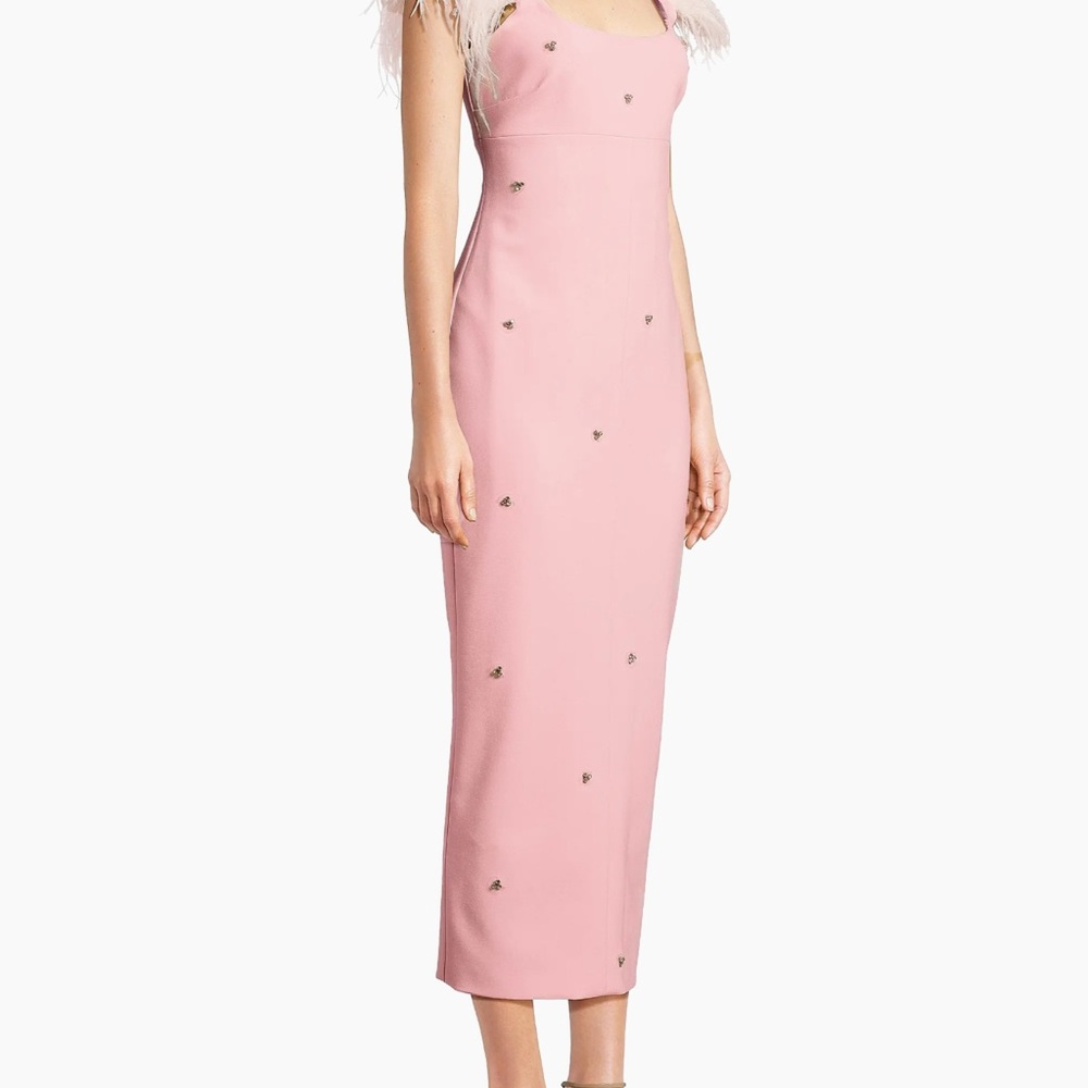 Likely Cameron Ostrich Feather-Trimmed Midi-Dress in rose shadow - Picture 4 of 15